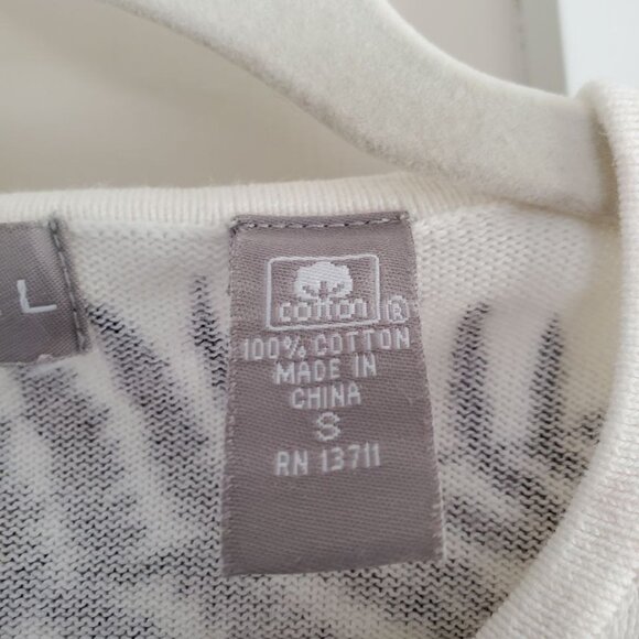 Kate Hill White Cardigan with Black Fern Leaves Imprints. Size S - Picture 11 of 13